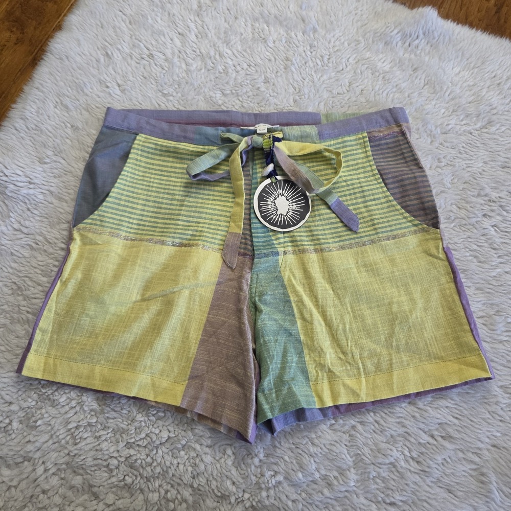 Abacaxi Shorts Women's XS Patchwork Plaid Cotton Drawstring Pockets